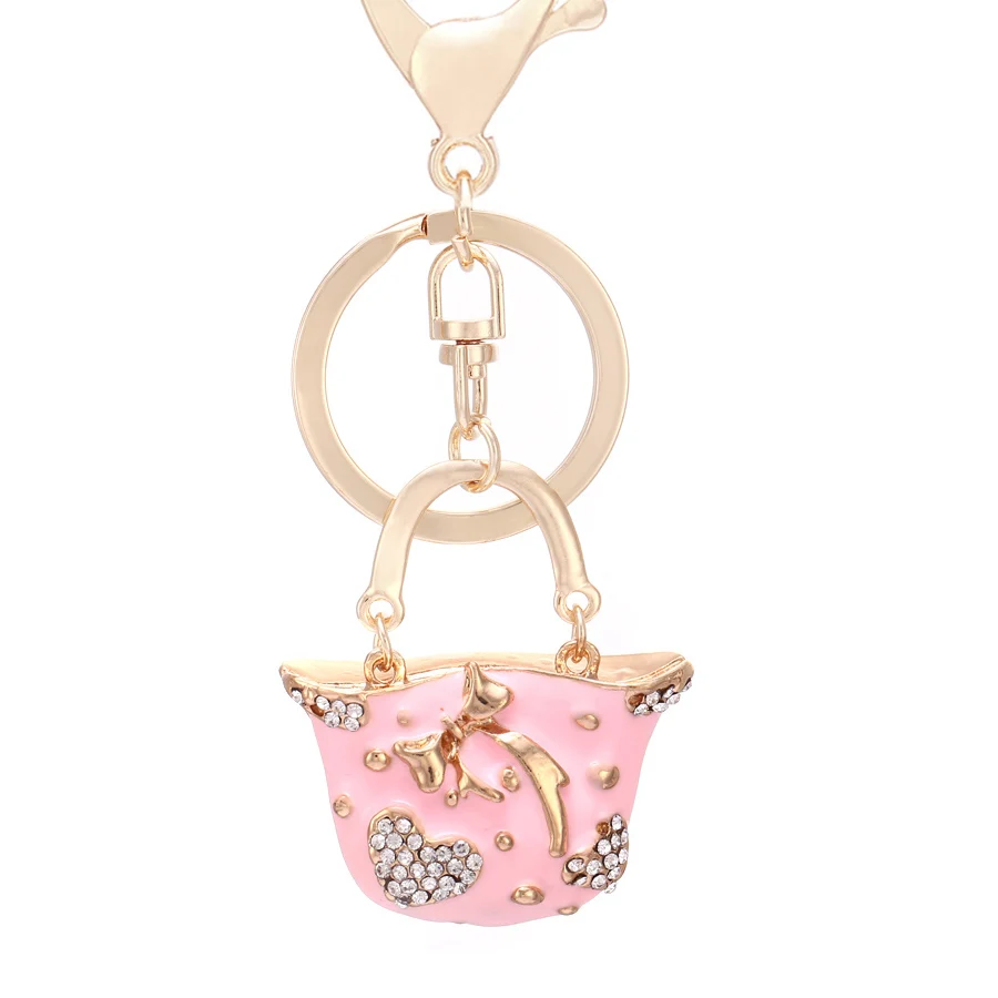 Creative Crystal Pink Handbag Style Key Chain Ring Fashion Rhinestone Bolsos Keychain Charm