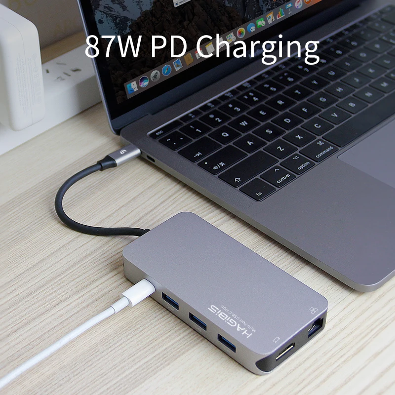 Hagibis 9-en-1 USB tipo C-c HUB 3,0 USB-C a 4 K HDMI/SD/ adaptador Gigabit Ethernet de carga PD lector de tarjetas TF para MacBook Pro HUB - 4