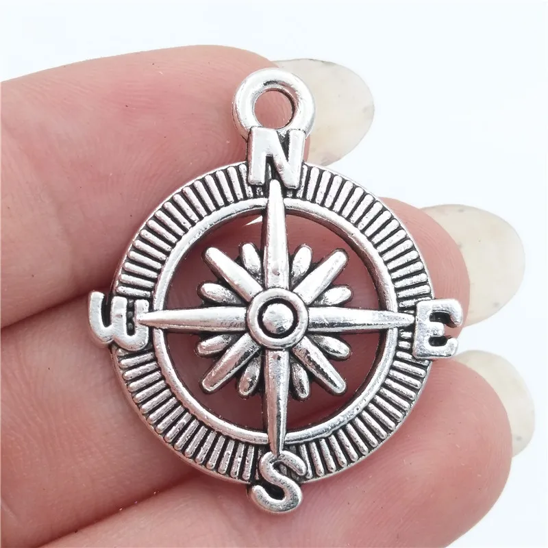 Bulk 30 Zinc Alloy Vintage Compass Charms Pendants Antique Silver