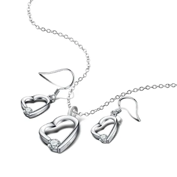 

Genuine 925 Sterling Silver Jewelry Set Heart Jewelry solid Silver Dazzling zircon necklace earrings set Accessories for woman