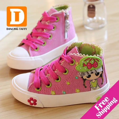 

New 2019 Spring Fashion Girls Shoes Canvas Children Shoe Breathable Casual Print Girls Sneakers High Rubber Sneaker Good Quality