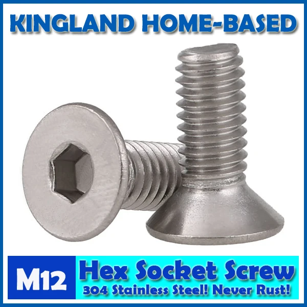 

M12 DIN7991 Hexagon Hex Socket Countersunk Flat Head Cap Screws 304 Stainless Steel DIY Home Maintain Matel Working