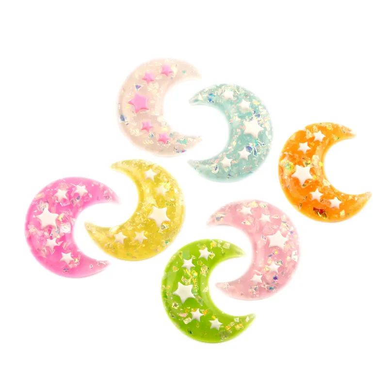 

10Pcs Mixed Resin Bling Moon Decoration Crafts Flatback Cabochon Kawaii DIY Embellishments For Scrapbooking Accessories