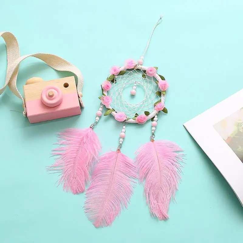 

1PC Pink Flower Dream Catcher Hanging Ornament Feather Floral Dreamcatcher Home Car Hanging Decoration Dream Catcher