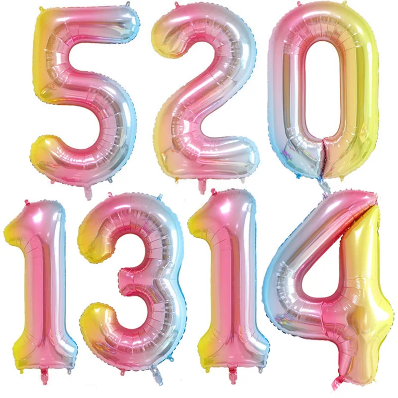 16/32 inchIridescent воздушные шары из фольги цвета радуги с цифрами от 0 до 9 лет, 1 день рождения, украшение для вечеринки, воздушные шары