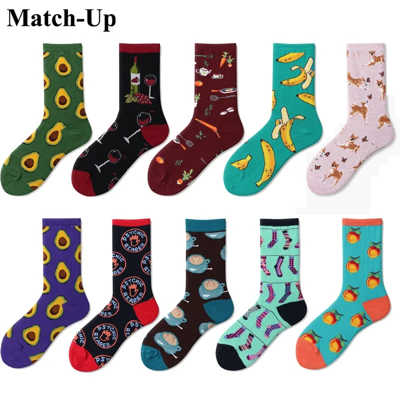 

Match-Up Women's Cotton funny colorful Combed Cotton Socks Banner red wine different cartoon styles 10 PAIRS/lot