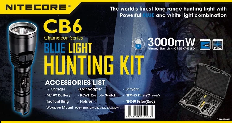 Лучшие продажи NITECORE белого и синего цвета светильник CREE XP-G2 светодиодный CB6 ночь охота комплект Открытый Отдых Тактический вспышки светильник Фонари набор