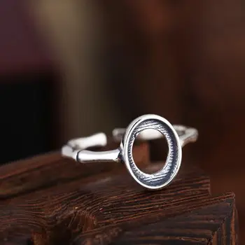 

925 Sterling SIlver women engagement wedding ring for 7x9mm Oval Cabochon Semi mount Ring fine jewelry adjustable open