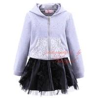 Promotion Kids Casual Clothing Set Include Girl 100% Cotton Coat  And 100% Polyester Skirt  Retail Children Clothes  CS80813-80F