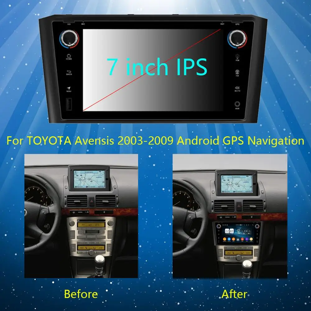 7" IPS 1024*600 8 Core 4GB RAM+64GB ROM Android 9.0 Car DVD Player For Toyota Avensis 2003-2009 DSP Radio GPS Parrot BT Adas