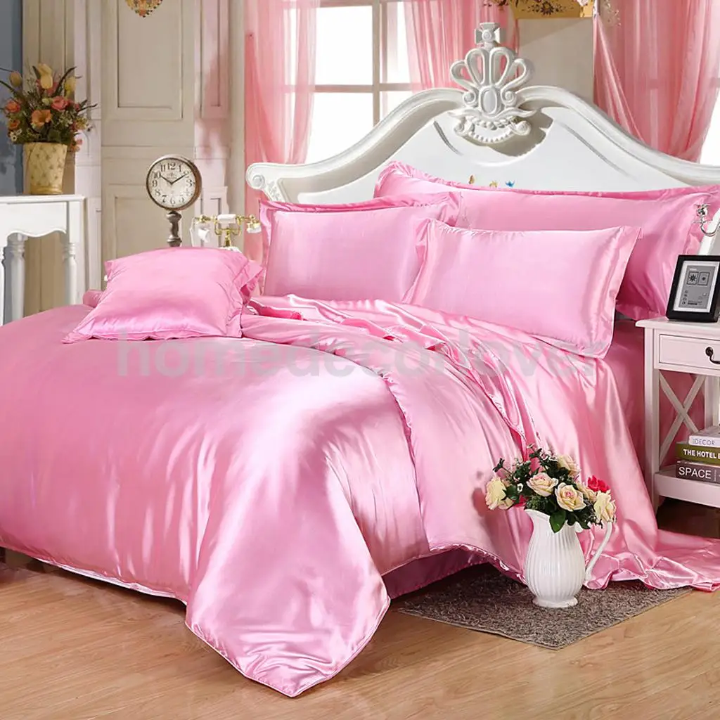 Smooth Satin Silky Bedding Duvet Cover Set-Pillowcase, Flat Sheet, Quilt Cover, California King Size, for 6 feet Bed 4 Piece/Set