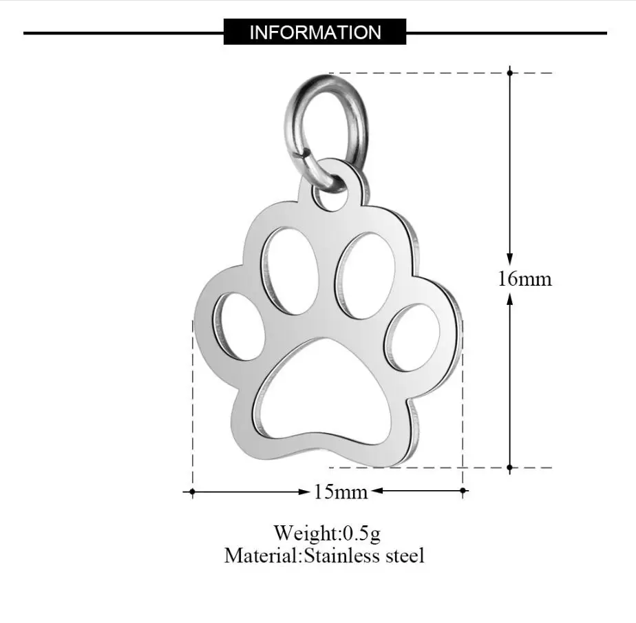 Fnixtar из нержавеющей стали полые собачьи лапы Любовь Сердце Письмо Любовь Подвески ручной работы DIY Изготовление ювелирных изделий 10 шт./лот