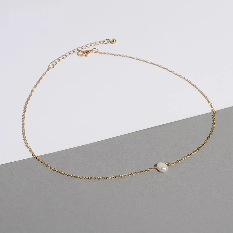 

2019 New Fashion Simple Pearl Necklace Alloy Chain for Women Female Best Friend Choker Necklace Handmade Choker Jewelry Bijoux