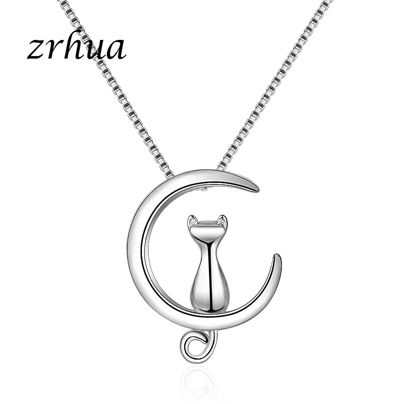 

ZRHUA Cute Cat Necklace Charms 925 Sterling Silver Metal Jewelry for Women Girls Birthday Gift Wholesale Female Christams Bijoux