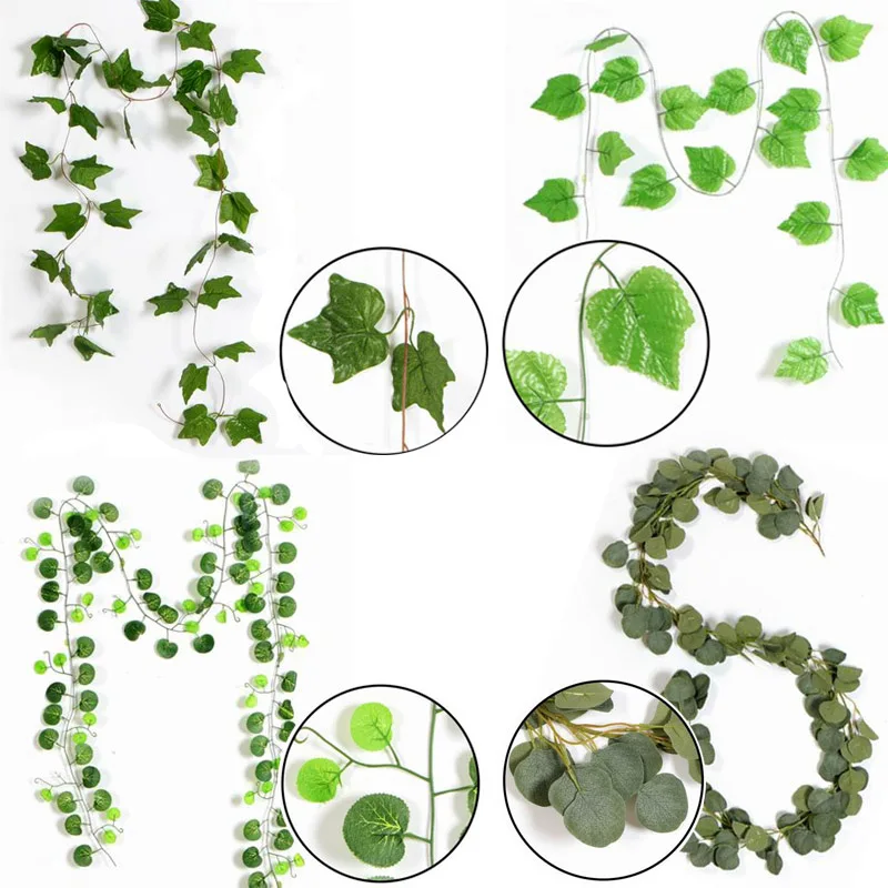 1pc Long Artificial Fake Hanging Vine Plant Leaves Garland Home Garden Wall Decoration Wedding Decor Party Supplies