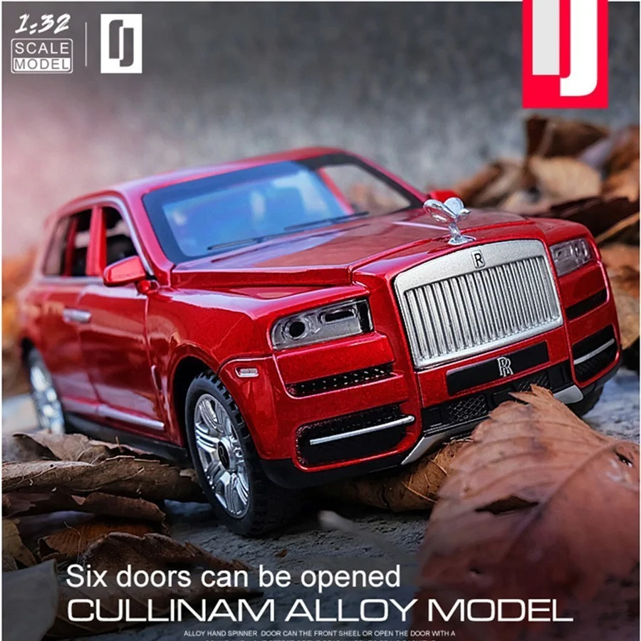 Tanie Diecast 132 skala Rolls Royce Cullinan modele samochodów Metal Model dźwięk i światło wycofać SUV dla dzieci 6 drzwi można otworzyć