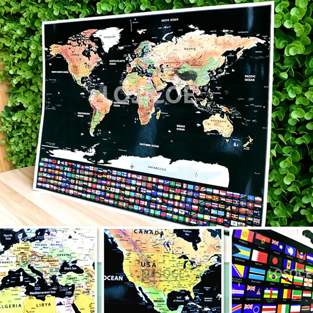 

Big size world scratch wall map Deluxe Edition Scratch World Map With Scratch Off Layer Visual Travel Journal for travel maps A1