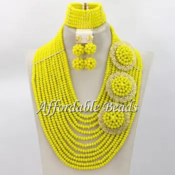

Yellow Crystal Bridal Jewelry Sets Popular African Wedding Beads Jewelry Set Wholesale Free Shipping ABW114