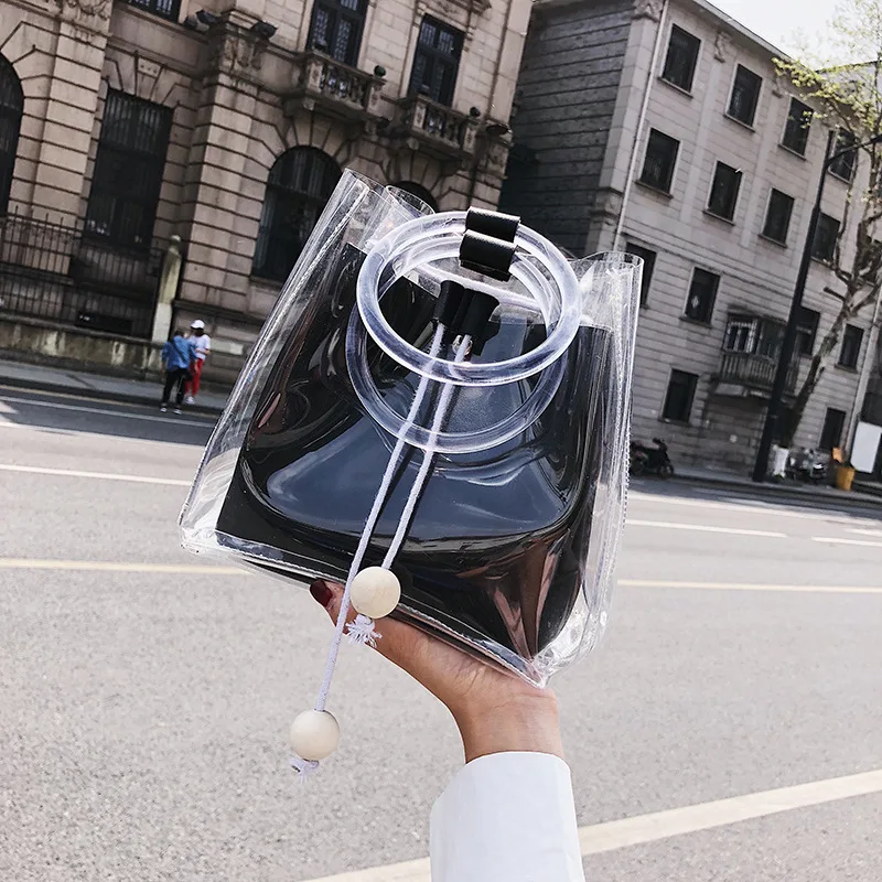 

Miyahouse Female Jelly Handbags Fashion Small Tote Bag Personality Women Composite Bag Korean Women PVC Transparent Bags