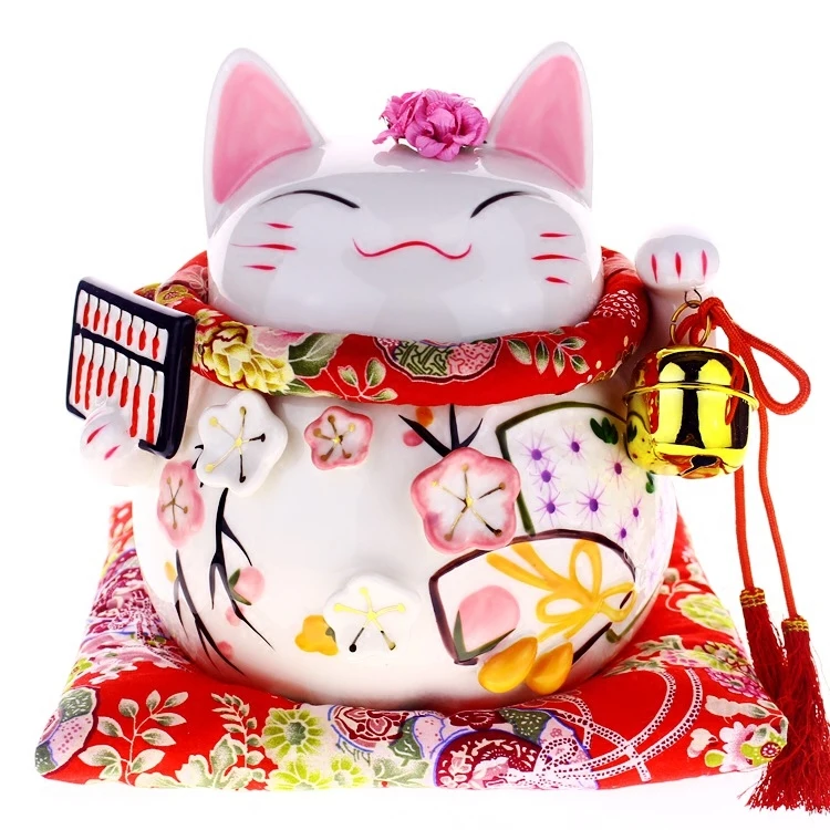 Fengshui корабль 8 дюймов Манеки Неко керамическая фигура Счастливая Кошечка с Лютни