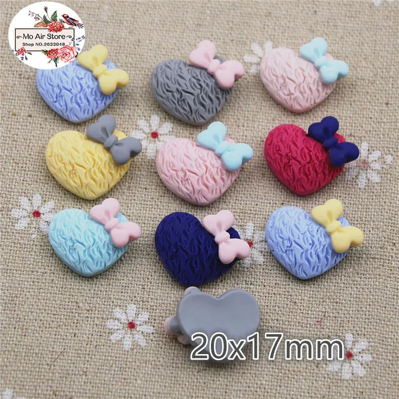 

20pcs Mixed Color heart with bow resin vintage color flatback cabochon DIY jewelry/phone decoration No Hole