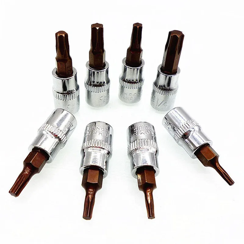 8 Piece Torx Набор гнезд 1/4 дюйма Квадратный привод адаптер T8 T10 T15 T20 T25 T27 T30 T40 S2 сталь (8