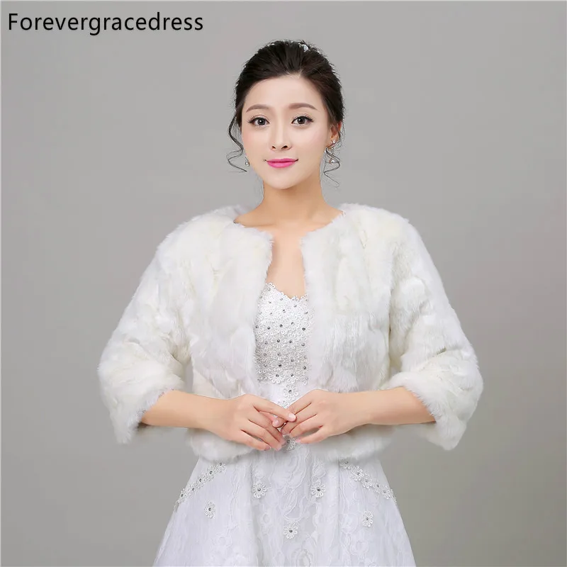 Forevergracedress Cheap New Autumn Winter With Sleeve Faux Fur Wedding Wrap Bolero Jackets Bridal Coat Cape Cloak Shawls Scarves