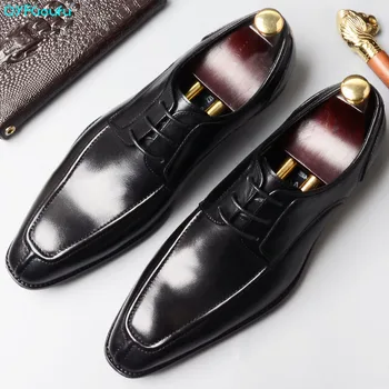 

QYFCIOUFU 2019 Italian Handmade Vintage Luxury Brand Wedding Party Business Dress Footwear Genuine Leather Flat Mens Derby Shoes