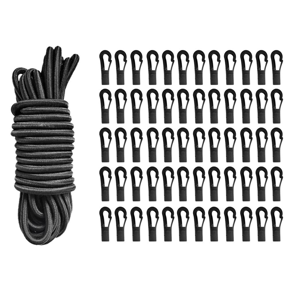Durable 5mm 5m Elastic Cord Bungee Rope + 60x Bungee Shock Cord