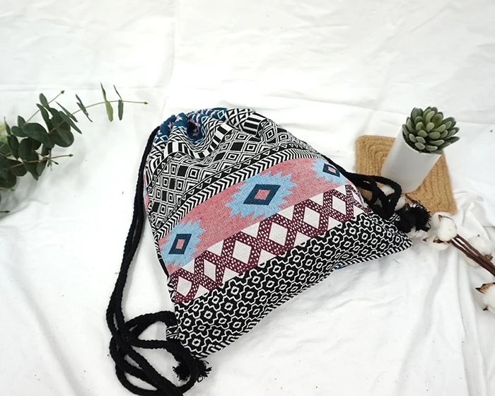 2022 Women Fabric Backpack Female Gypsy Bohemian Boho Chic Aztec Ibiza Tribal Ethnic Cottage Soft Brown Drawstring Rucksack Bags