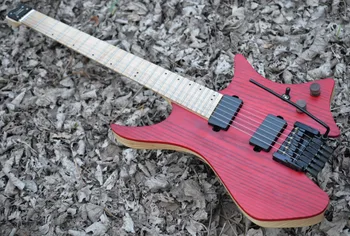

Fanned Fret guitars Headless guitar style Model Red ASH wood Color Flame maple Neck in stock Guitar free shipping