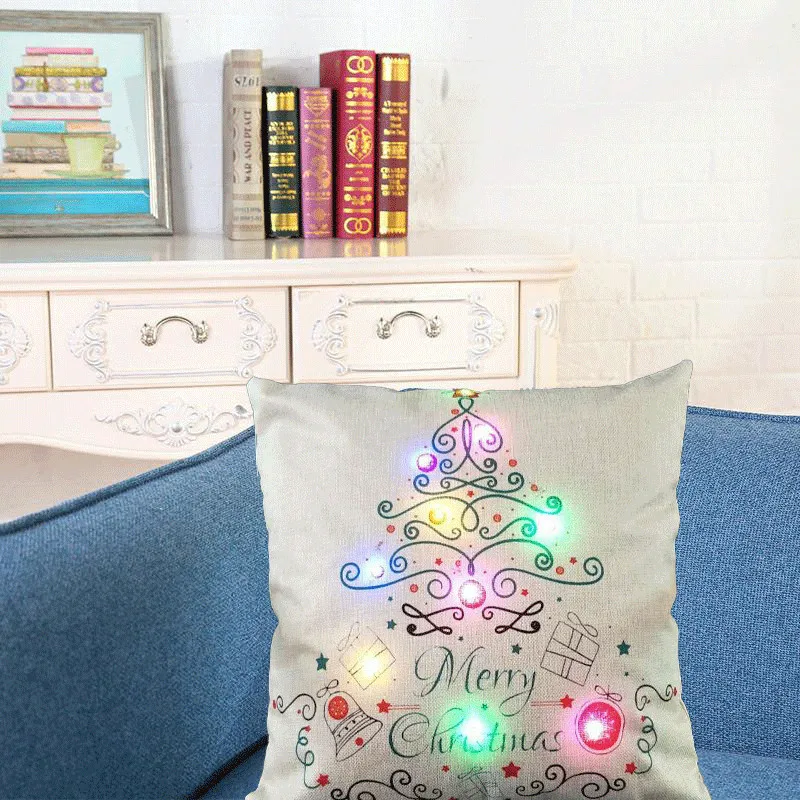 Luminous Christmas Cushion Cover LED Light Throw Pillows Cover For Sofa Home Car Xmas Decoration Deer Santa Claus Pillowcases - Цвет: 07