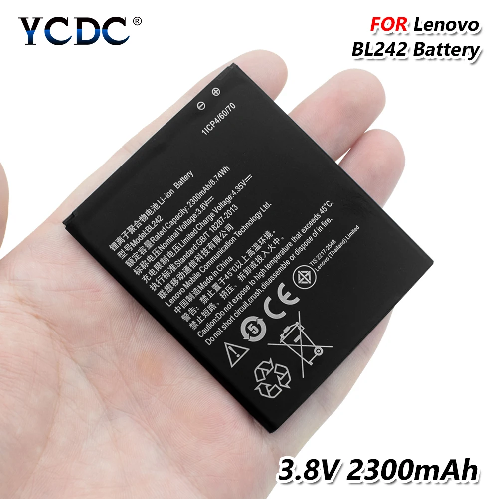 YCDC 3,8 V 2300 мА/ч, BL242 Перезаряжаемые Батарея для lenovo A6010 A6010 плюс лимон K3 K30-W K30-T K30-E литиевая батарея 3,8 V BL-242