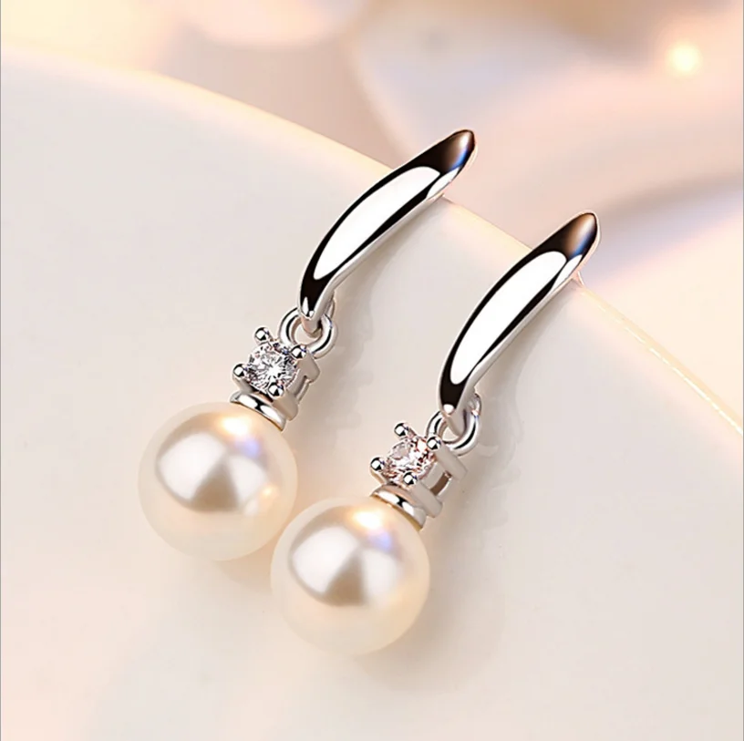 

Elegant Fashion 925 Sterling Silver Drop Earrings Imitation Pearl Zircon Tassel CZ brincos Earrings For Women Jewelry S-E183