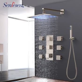 

Senlesen Brushed Nickle Shower Faucet Wall Mount Single Handle Ceramic Valve W/ Handshower Mixer Water Tap Para Bathroom Doche