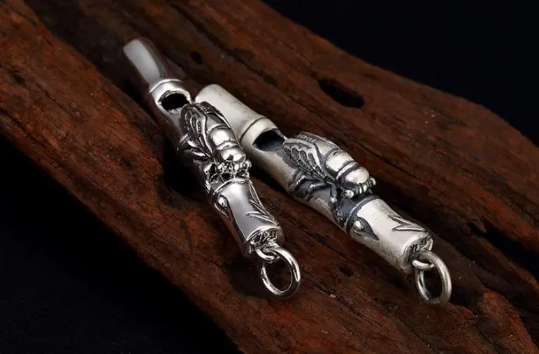 

Sterling S990 990 silver charm Bamboo cicada whistle vintage Pendant 51.5MM