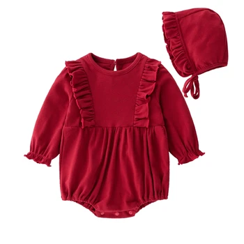 

Fashionable Burgundy Long Sleeved Baby Bodysuits Infant Baby Clothes for Autumn