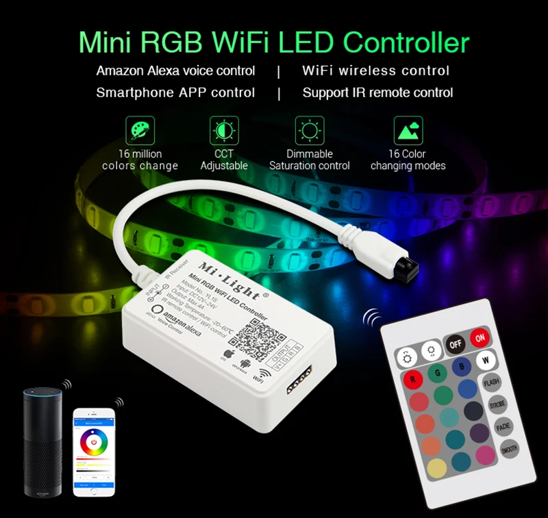 Milight YL1S DC12-24V Mini RGB WiFi Smart APP светодиодный пульт управления+ ИК-пульт дистанционного управления для светодиодной ленты