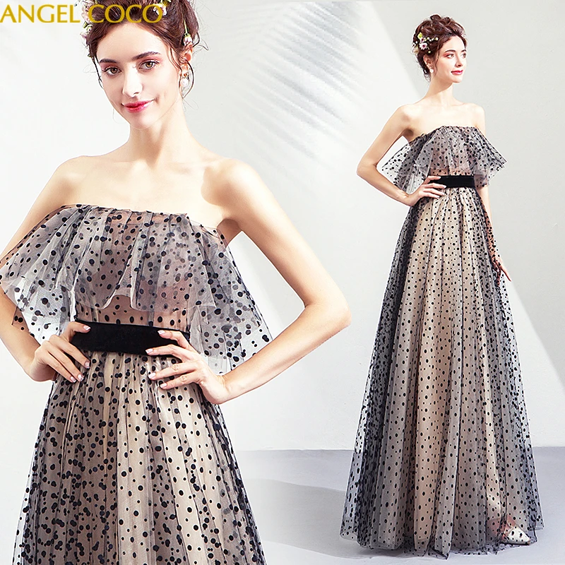 Abendkleider 2020 New Arrival Luxury Long Tulle Evening Dresses Prom Party Jade Black Dots Floor Length Gowns Robe De Soiree | Свадьбы и