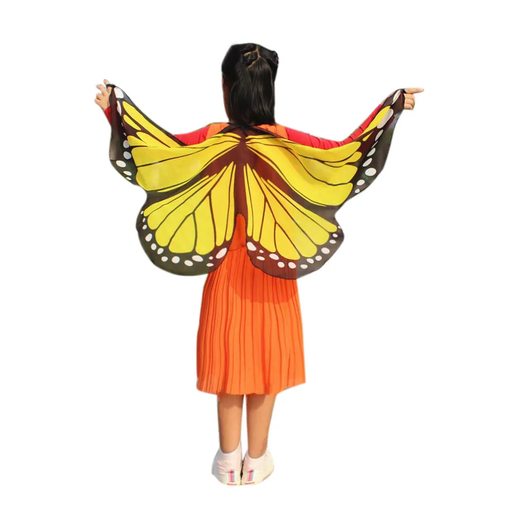 Модный детский шарф для девочек, богемный стиль, шаль с принтом бабочки, пашмины, костюм, аксессуары, пончо и накидки# P