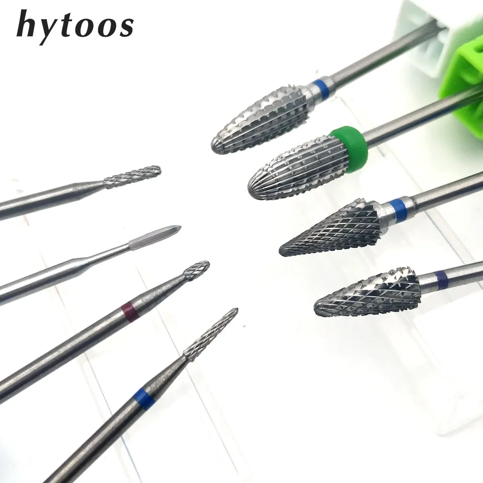 HYTOOS 1PCS Tungsten Carbide Burr Nail Drill Bit 3/32" Bits For Manicure Drill Accessories Milling Cutter Nail Art Tools