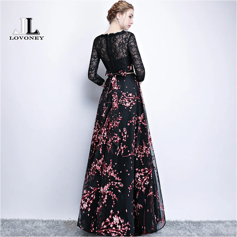 LOVONEY Elegant Lace Evening Dress Long Flower Print Occasion Party Dress Evening Gown Formal Dresses Robe De Soiree YS410 LOVONEY Elegant Lace Evening Dress Long Flower Print Occasion Party Dress Evening Gown Formal Dresses Robe De Soiree YS410
