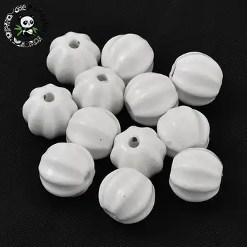 

Clearance Handmade Porcelain Beads, Bright Glazed Porcelain, Pumpkin, White, 13x12mm, Hole: 2mm