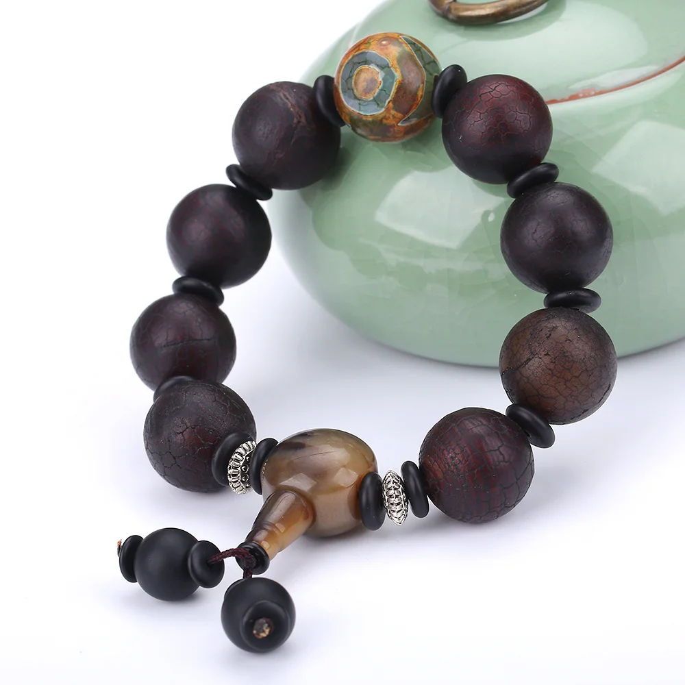 

Natural Jade Bangle Tibetan Old Dzi Beads Patterned Natural Stone Genuine Tibet Beads Men Bracelet Great Quality Jade Agate Gift