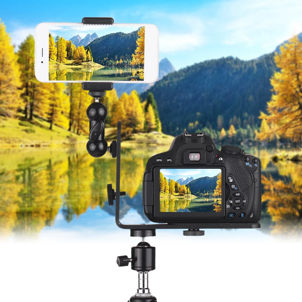 Andoer l-образный кронштейн видеокамера Подставка комплект для Iphone samsung смартфон Dslr камера Гибкая шаровая подставка держатель телефона зажим