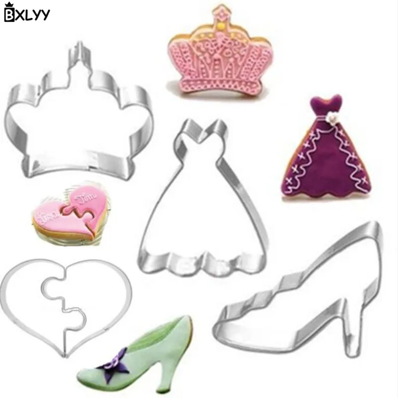 

BXLYY Stainless Steel Biscuit Mould Crown Dress High Heels Love Vegetables Cut Mold Cake Decoration Tools Baking Mold Wedding.7z