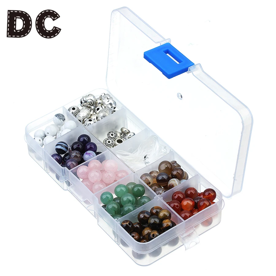

DC 1 box Round Natural Stone Carved Buddha Spacer Loose Beads Elastic Ropes for DIY Beaded Bracelet Jewelry Findings Boxes Case