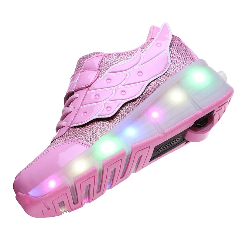 جديد الوردي الجناح USB شحن الأزياء الفتيات الفتيان مصباح ليد أحذية التزلج الأسطوانة للأطفال أطفال أحذية رياضية مع عجلات واحدة عجلات جديد الوردي الجناح USB شحن الأزياء الفتيات الفتيان مصباح ليد أحذية التزلج الأسطوانة للأطفال أطفال أحذية رياضية مع عجلات واحدة عجلات