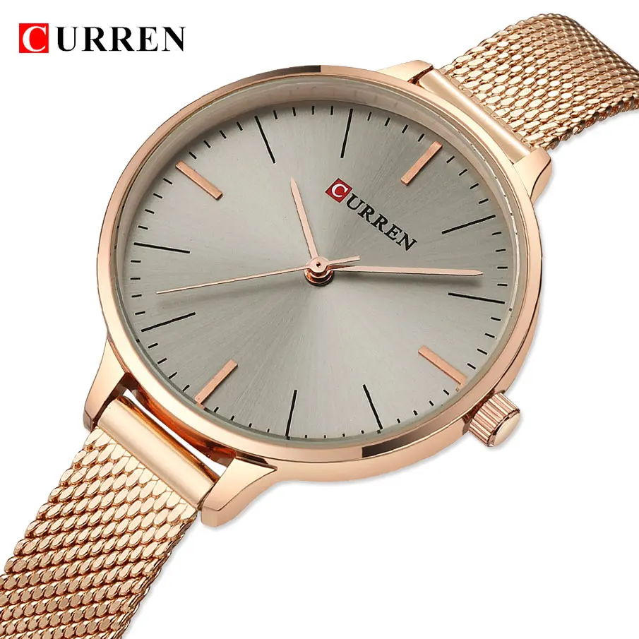 

Luxury Fashion Women Quartz Wrist Watch CURREN Ladies Elegant Dress Bracelet Watch Simple Stainless Steel Mesh Strap Gift Clock