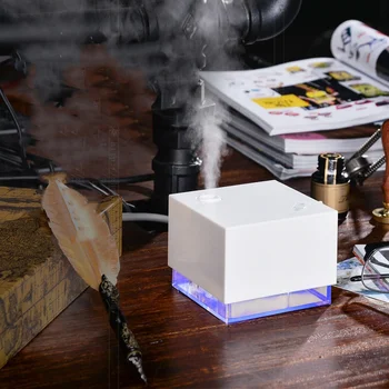 

250ml Ultrasonic Humidifier Water Cube Shape LED Blue Light Night Lamp Aroma Essential Diffuser Aromatherapy Air Purifier